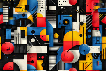 Colorful seamless pattern with geometric shapes and bold colors