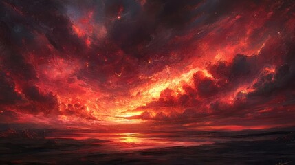 Abstract red sky cloud texture cinematic dark fantasy concept art