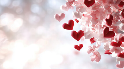 Obraz premium Beautiful arrangement of pink and red hearts surrounded by delicate flowers, creating romantic atmosphere perfect for Valentine Day