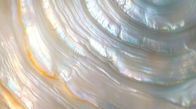 Close-up of a Lustrous Pearl Shell with Iridescent Layers