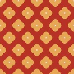 Vector seamless pattern with orange four-petal flowers on a red background