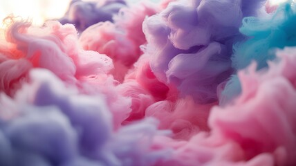 Colorful cotton candy in soft pastel color background, sweet sugary dessert treat for kids party and carnival theme