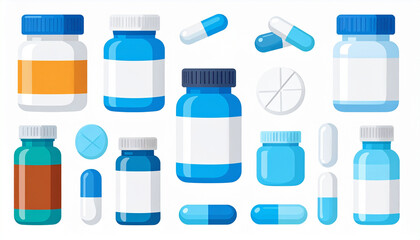 vector pills and medicine bottle for medical concept