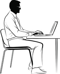 Office Worker Typing at Desk Silhouette &ndash; Corporate Vector Illustration for Productivity and Workplace Themes