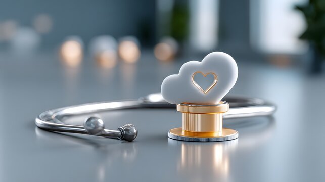 A conceptual representation of cloud computing in healthcare, featuring a cloud icon surrounded by health data symbols. The backdrop is sleek and modern, conveying the seamless integration of - Powered by Adobe