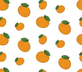 Orange tanderin citrus fruit Seamless pattern. Vector graphic line ink illustration. Vector Illustration for print fabric or wallpaper Banner, poster, wrapping paper, sticker, modern textile design.