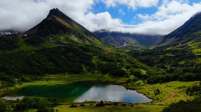 Panorama Vachkazhets mountain circus, Kamchatka Russia.