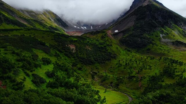 Panorama Vachkazhets mountain circus, Kamchatka Russia.