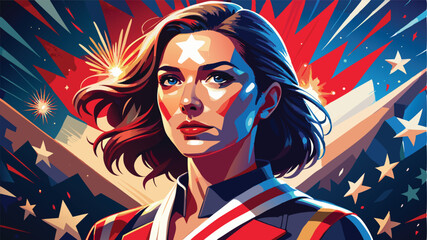 A patriotic woman stands defiant a symbol of American courage bold and stylized