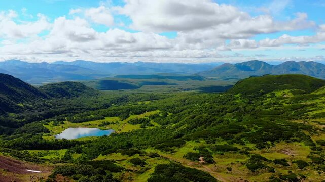 Panorama photo of Vachkazhets mountain circus, Kamchatka Russia.