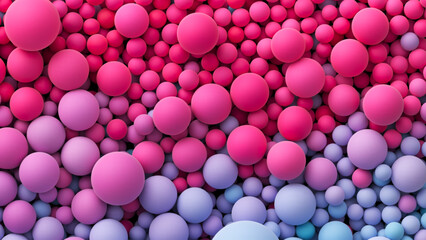 Vibrant gradient balls pattern. Many bright pink purple blue random soft balls. Colorful balloons wall. Dynamic spheres texture. Pile of colorful pastel colored balls in various sizes. Vector backgrou