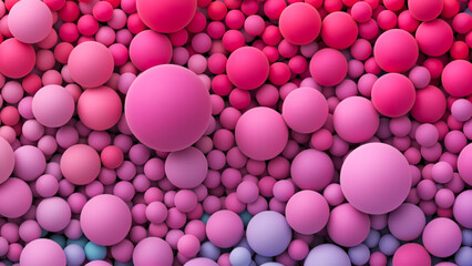 Many bright pink purple blue random soft balls. Huge pile of colorful smooth gradient balls in various sizes. Colorful balloons wall decoration. Dynamic and vibrant spheres texture. Vector background