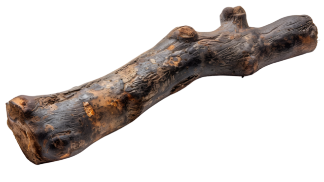 Rustic dry tree branch with natural texture, ideal for crafts, earthy decor on a transparent background.