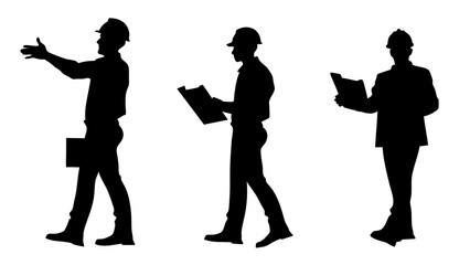Set of engineer silhouette vector on white background