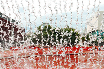 Fountain in the city of Lisbon, Portugal, splashes, movement