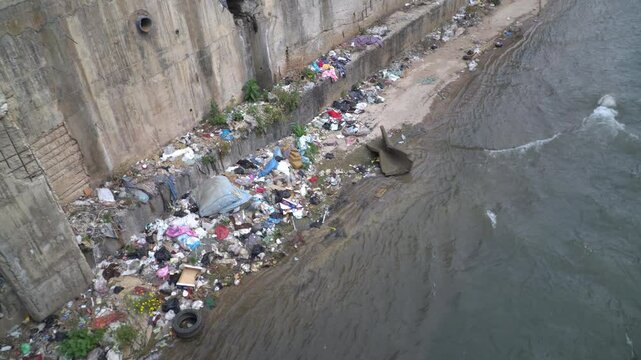 High angle capture of a contaminated waterway in Tripoli, Lebanon