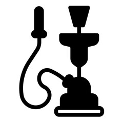 Hookah with hose and smoke pipe solid icon, arabian desert concept. Vector graphics. Aroma coil hookah, smoking sign on white background, style mobile or design.