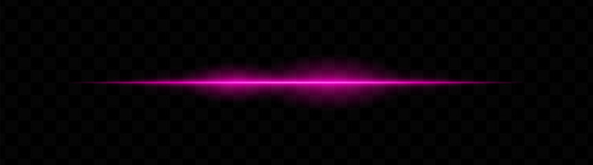 Obraz premium Purple horizontal light beam with glowing core and smooth blur edges on transparent background. Ideal for sci-fi transitions, laser HUD elements, or futuristic glow effects.