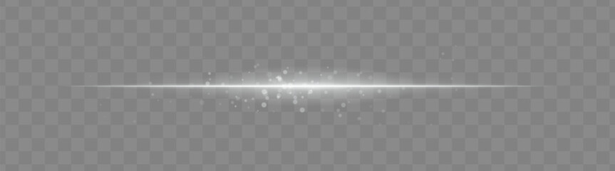 Soft white light beam with glowing spark particles on transparent background. Delicate horizontal flare ideal for fantasy effects, magic transitions, or elegant light overlays.