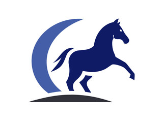 Fototapeta premium Powerful horse head logo design, perfect for branding. A stylized, profile view of a horse head, featuring bold lines and a modern, sophisticated design in shades of blue and white.
