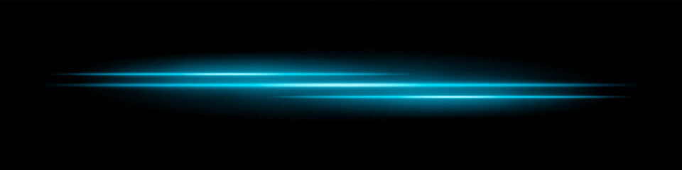 Triple blue light streaks with glowing blur and motion trail on black background. Dynamic horizontal laser beams ideal for speed effects, futuristic HUDs, or sci-fi overlays.