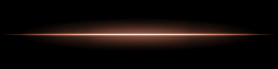 Golden horizontal light beam. Sharp glowing laser line with radiant fade on both sides over dark background. Great for sci-fi, energy visuals, light effects, or futuristic transitions.