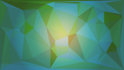Ethereal Green and Blue Polygonal Background with Yellow Glow