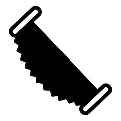 Sharp manual saw for two worker men solid icon, forest industry concept. Vector graphics. Wood work tool, sawing wood sign on white background, style mobile or design.