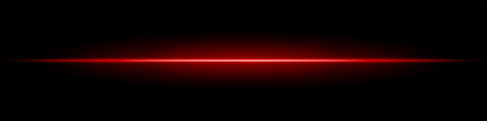 Red horizontal light beam. Sharp glowing laser line with radiant fade on both sides over dark background. Great for sci-fi, energy visuals, light effects, or futuristic transitions.