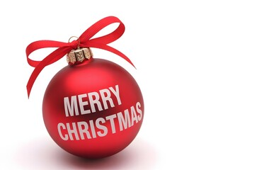 Festive Red Christmas Ornament with Merry Christmas Text and Bow