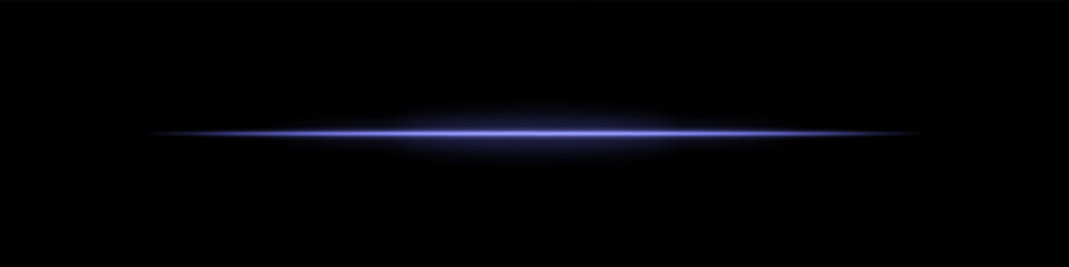 Blue horizontal light beam. Bright laser stripe with soft glow and fading edges on dark background. Perfect for sci-fi, transitions, futuristic flares, or abstract light effects.