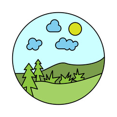 nature landscape in circle cartoon icon design vector