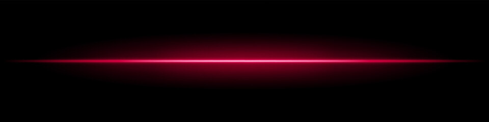 Red horizontal light beam. Sharp glowing laser line with radiant fade on both sides over dark background. Great for sci-fi, energy visuals, light effects, or futuristic transitions.