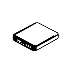 Black rectangular icon representing a portable power bank charger designed for modern electronic devices and convenience