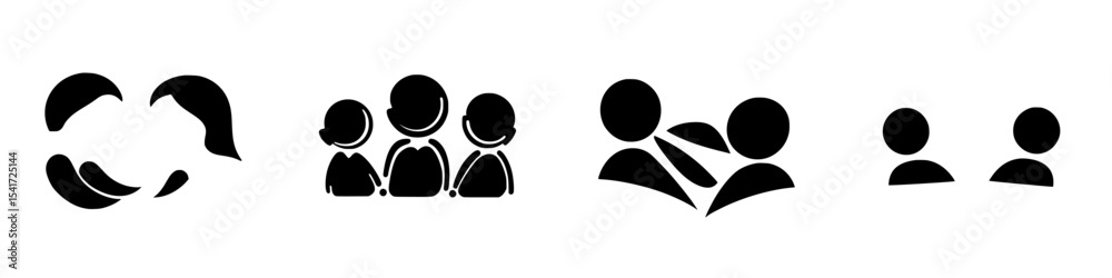 Poster set of black icons representing various forms of human interaction and connection in a minimalist de