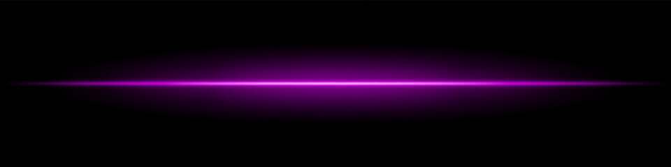 Pink horizontal light beam. Sharp glowing laser line with radiant fade on both sides over dark background. Great for sci-fi, energy visuals, light effects, or futuristic transitions.