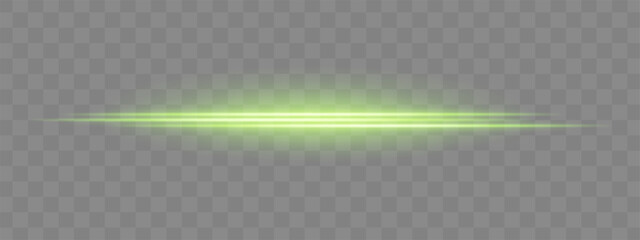 Dual green horizontal light beams with soft glow and motion blur on transparent background. Futuristic energy streak ideal for UI design, sci-fi overlays, or speed effects.