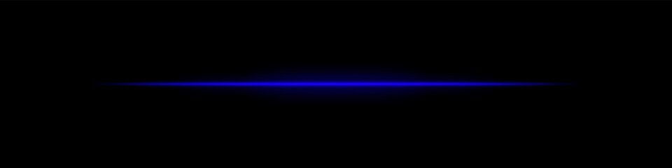 Blue horizontal light beam. Bright laser stripe with soft glow and fading edges on dark background. Perfect for sci-fi, transitions, futuristic flares, or abstract light effects.