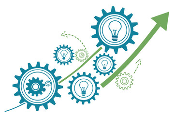 Creative Problem Solving with Gears and Lightbulbs Ascending for Innovation and Growth Depicting Forward Thinking