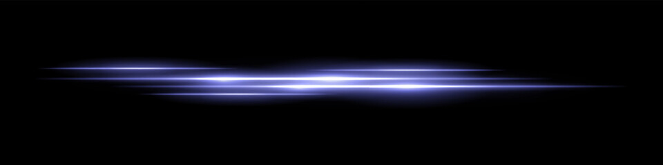 Multiple blue light streaks with glowing motion blur on black background. Futuristic laser trails ideal for sci-fi overlays, HUD design, speed effects, or digital transitions.