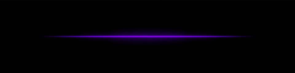 Purple horizontal light beam. Bright laser stripe with soft glow and fading edges on dark background. Perfect for sci-fi, transitions, futuristic flares, or abstract light effects.
