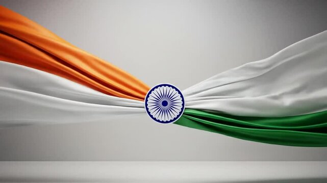 Waving Indian National Flag Animation with Tri Color and Ashoka Chakra in Center