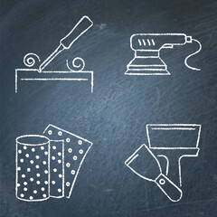 Furniture renewal tools chalkboard icon set