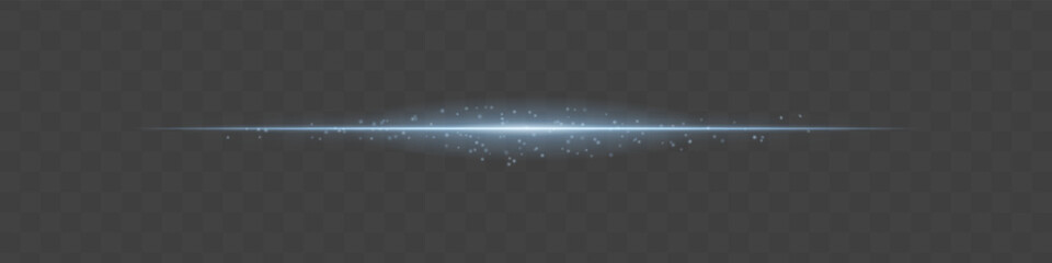 Blue light beam with sparkling dust particles on transparent background. Radiant horizontal flare evokes magic, luxury, and cinematic glow ideal for fantasy scenes or festive transitions.
