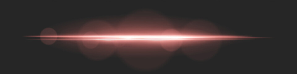 Obraz premium Horizontal light beam with intense glow and lens flare circles on black background. Ideal for cinematic transitions, sci-fi UI effects, or dramatic glowing overlays.