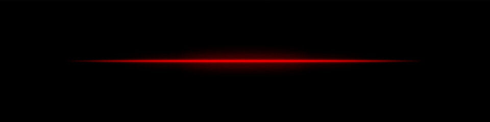 Red horizontal light beam. Bright laser stripe with soft glow and fading edges on dark background. Perfect for sci-fi, transitions, futuristic flares, or abstract light effects.