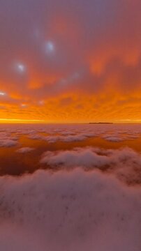 Golden glowing red orange overcast sunset sky panorama - Equirectangular 360 degree loop video