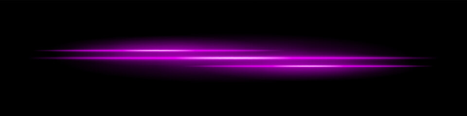 Triple purple light streaks with glowing blur and motion trail on black background. Dynamic horizontal laser beams ideal for speed effects, futuristic HUDs, or sci-fi overlays.