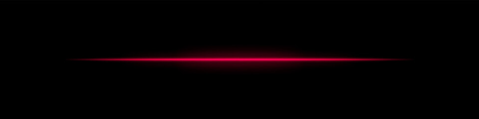 Red horizontal light beam. Bright laser stripe with soft glow and fading edges on dark background. Perfect for sci-fi, transitions, futuristic flares, or abstract light effects.