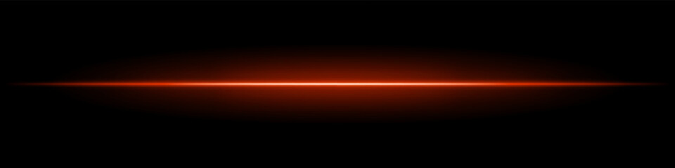 Red horizontal light beam. Sharp glowing laser line with radiant fade on both sides over dark background. Great for sci-fi, energy visuals, light effects, or futuristic transitions.